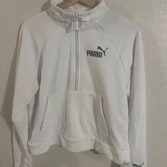 Puma White Long Sleeved Half Zip Pocketed Cropped Athletic Jacket - Picture 6 of 10